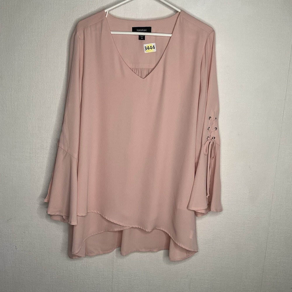 Karen Kane Womens Lace Up Sleeve Asymmetric Top Size 1X Dusty Rose‎ V Neck NWOT